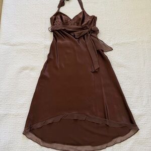 BCBG MaxAzria 100% silk chiffon Cocktail Dress Brown Size 8